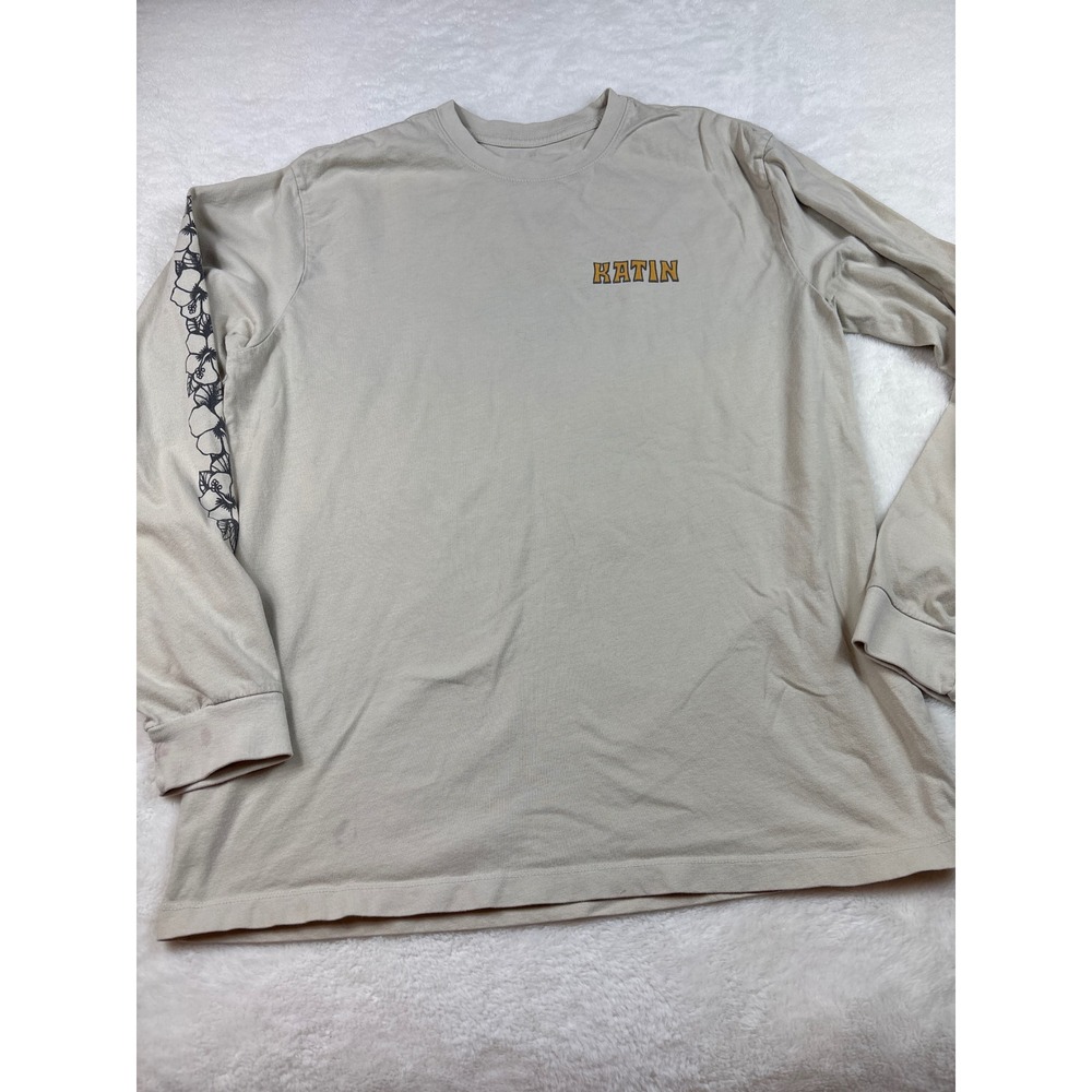 Katin Mens Long Sleeve Graphic T-Shirt Tan Organic Cotton Easy Does It Parrot LG